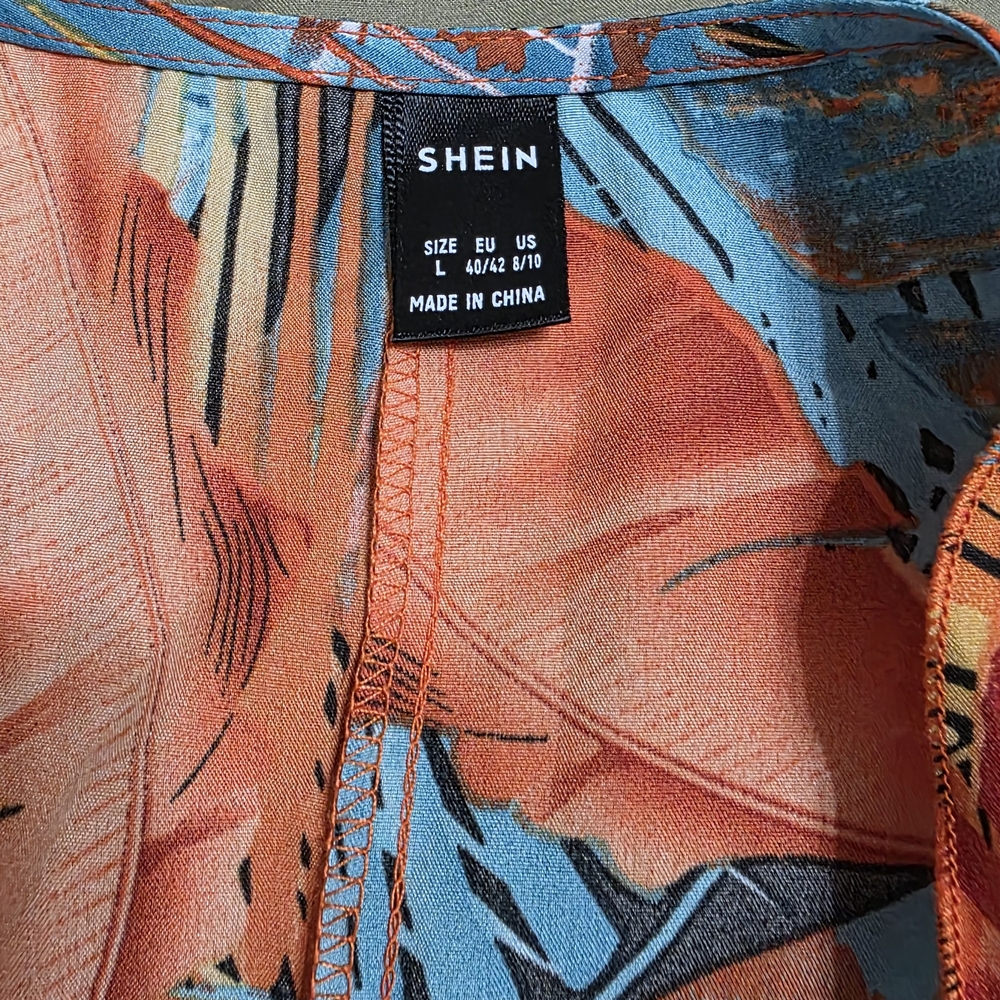 SHEIN Orange and Blue Board Shorts Tropical Swimwear